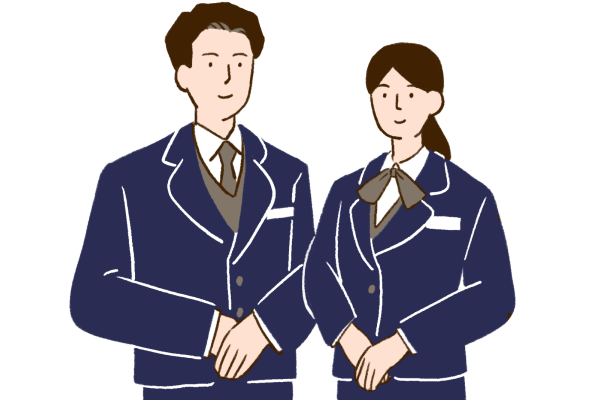 供花・供物のお申し込みイメージ 制服姿の男女のイラスト