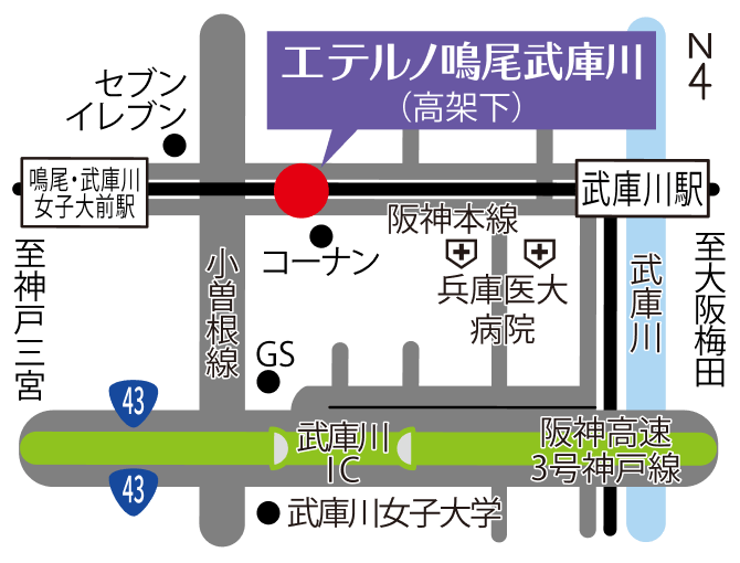 エテルノ鳴尾武庫川の簡易マップ