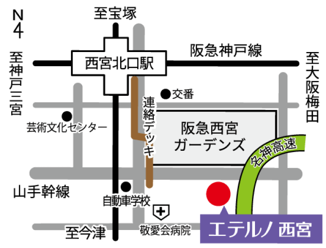 エテルノ西宮の簡易マップ