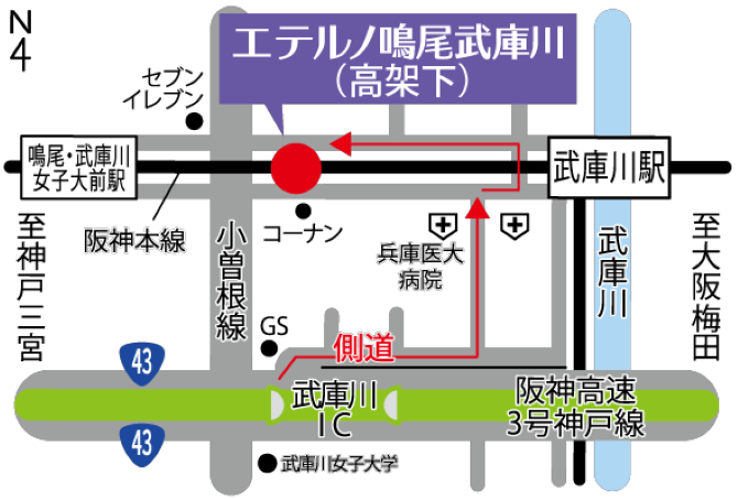 エテルノ鳴尾武庫川の簡易マップ